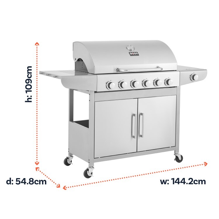 Boss Grill Georgia Classic - 6 Burner Gas BBQ Grill with Side Burner - Silver - Image 4