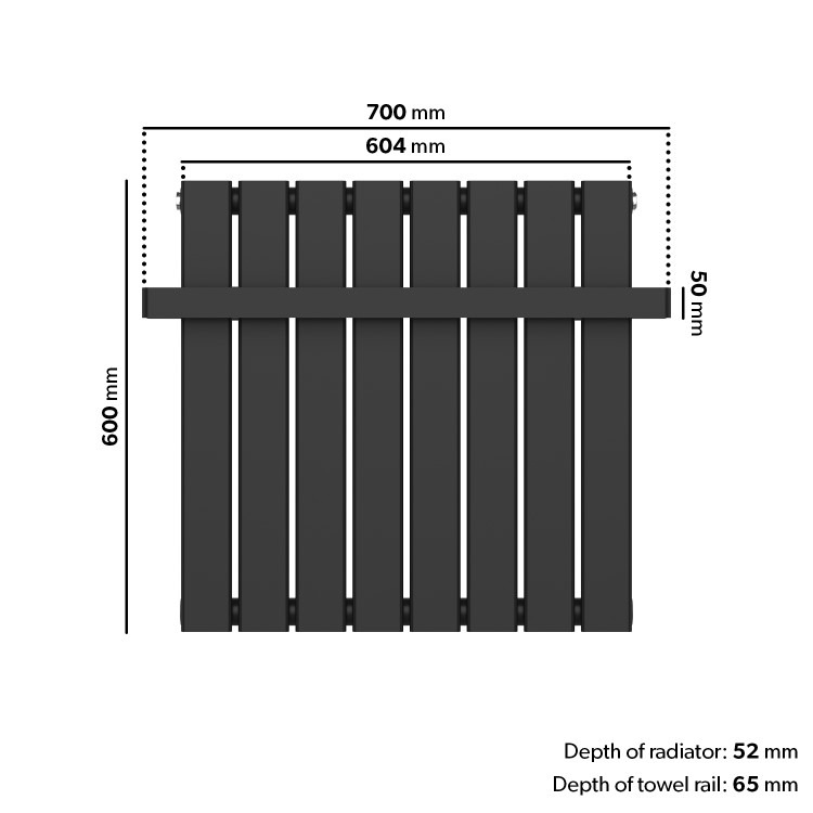 Black Horizontal Single Panel Radiator with Heated Towel Bar 600 x 604mm - Mojave - Image 7
