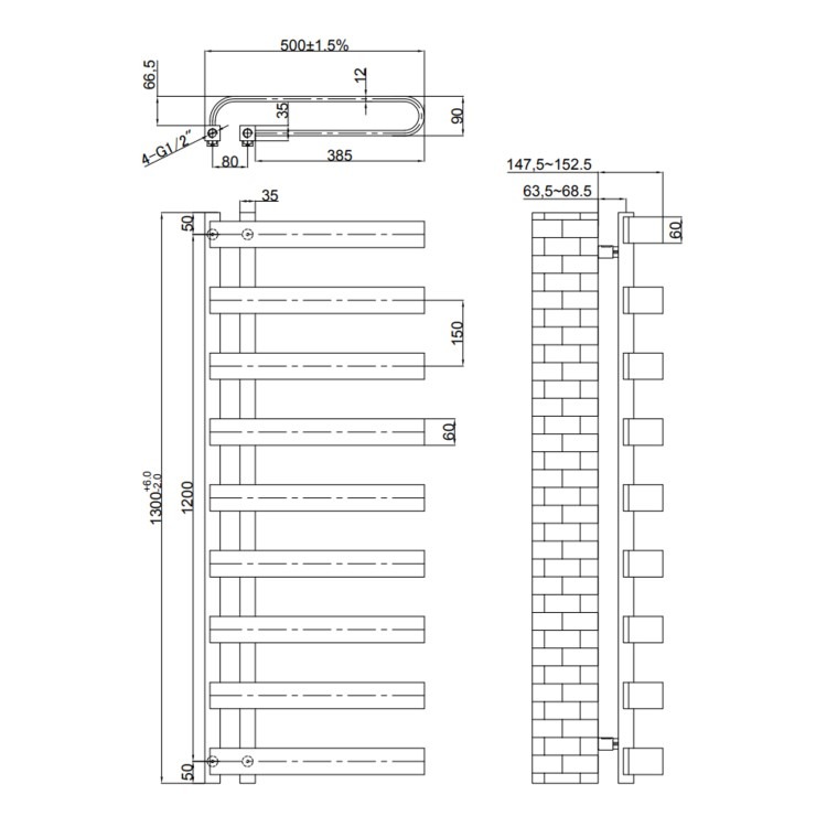 Brass Designer Curved Towel Radiator 1300 x 500mm - Ordos - Image 5