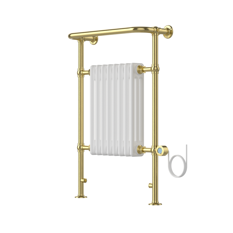 White and Brass Traditional Electric Column Radiator with Towel Rail 952 x 659mm - Regent - Image 5