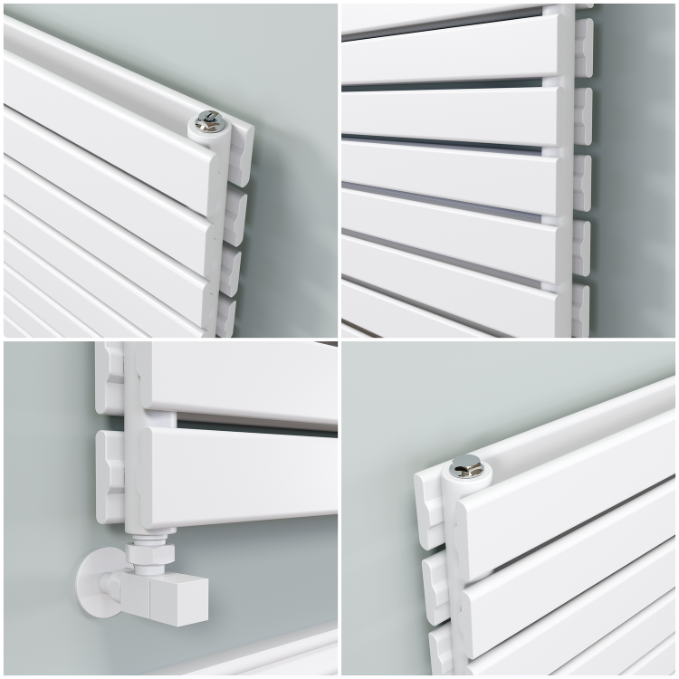 Riace Linea White Flat Designer Radiator 770x1800mm Double Panel 7645 BTU - Horizontal Bars - Image 4