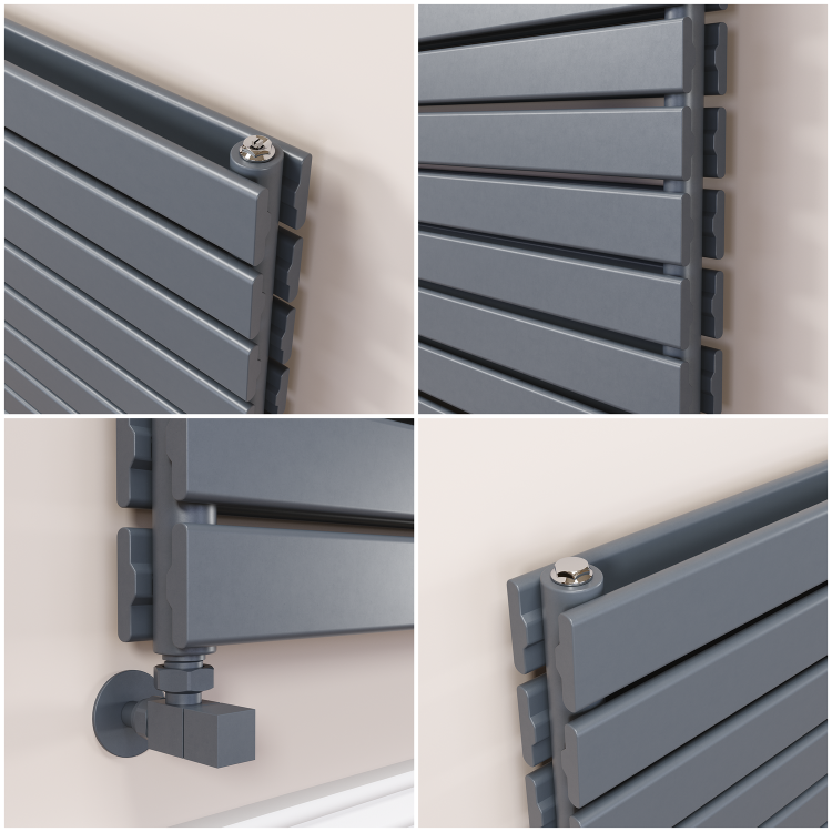 Riace Linea Dark Grey Anthracite Flat Designer Radiator 630x1400mm Double Panel 5027 BTU - Horizontal Bars - Image 4