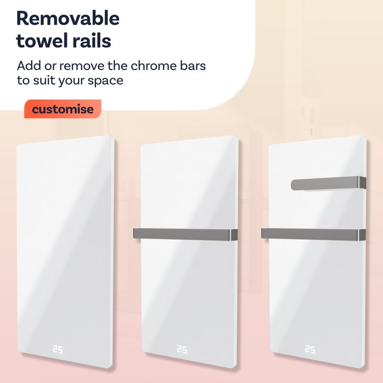 600W Smart Infrared Vertical Anthracite Glass Designer Wall Heater 550x1100mm with Optional Towel Rail - IP24 Bathroom Safe - Image 5