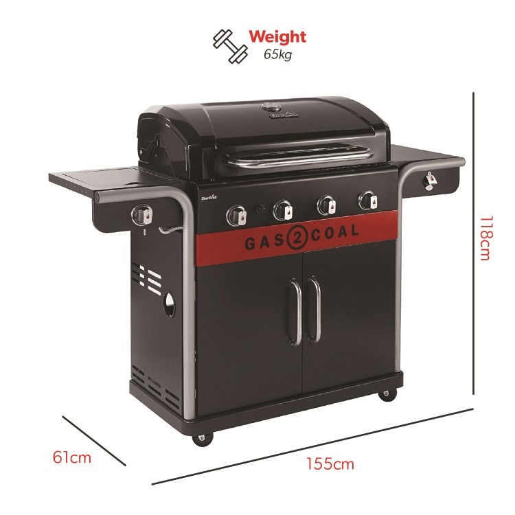 Char-Broil Gas2Coal 2.0 440 - 4 Burner Dual Fuel Gas & Charcoal BBQ Grill - Image 6