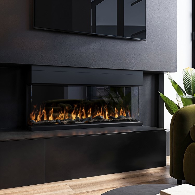 Black 3-Sided Inset Electric Media Wall Smart Fire Place - 40 Inch - AmberGlo - Image 4