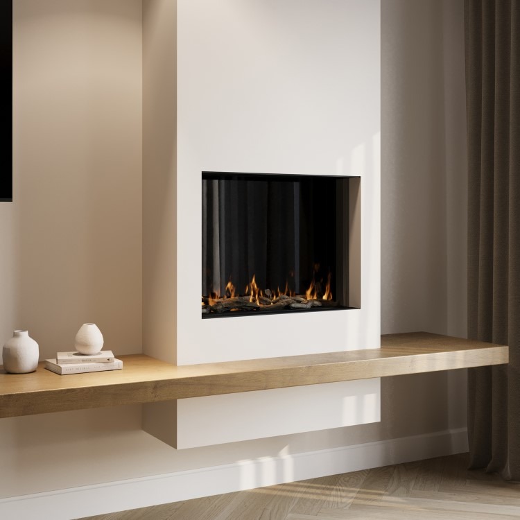 Black 3-Sided Inset Electric Media Wall Smart Fire Place - 30 Inch - AmberGlo - Image 4