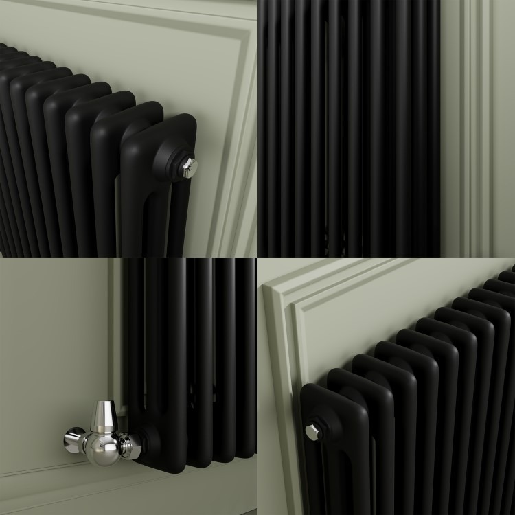 Reggio Midnight Black Horizontal Triple Column Radiator 800x830mm 2411 BTU - Cast Iron Style - Image 5
