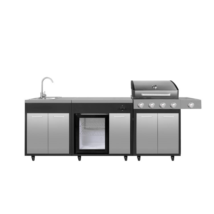 Boss Grill Outdoor Kitchen - 4 Burner Gas BBQ Grill with Beverage Cooler and Sink - Black - Image 4