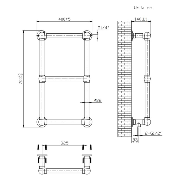 Bronze Vertical Traditional Towel Radiator 700 x 400mm - Regent - Image 6