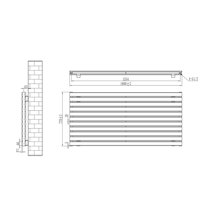 Riace Linea Midnight Black Flat Designer Radiator 770x1600mm Double Panel 6904 BTU - Horizontal Bars - Image 6