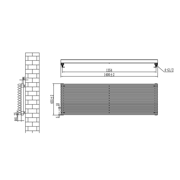 Ventura Linea Midnight Black Oval Unique Designer Radiator 455x1400mm Single Panel 3420 BTU - Horizontal Bars - Image 5