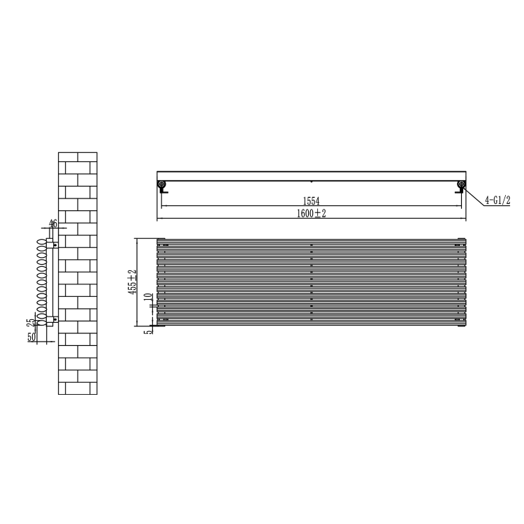 Ventura Linea Midnight Black Oval Unique Designer Radiator 455x1600mm Single Panel 4007 BTU - Horizontal Bars - Image 5