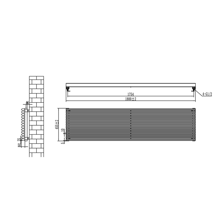 Ventura Linea Dark Grey Anthracite Oval Unique Designer Radiator 455x1800mm Single Panel 4594 BTU - Horizontal Bars - Image 5