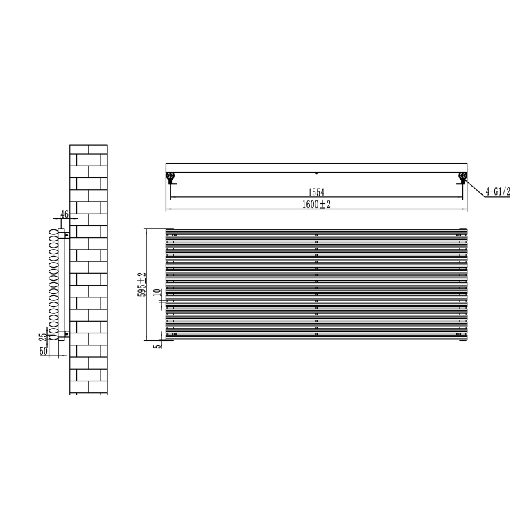 Ventura Linea Dark Grey Anthracite Oval Unique Designer Radiator 595x1600mm Single Panel 5212 BTU - Horizontal Bars - Image 6