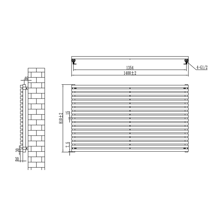 Riace Linea Midnight Black Flat Designer Radiator 770x1600mm Double Panel 6904 BTU - Horizontal Bars - Image 6