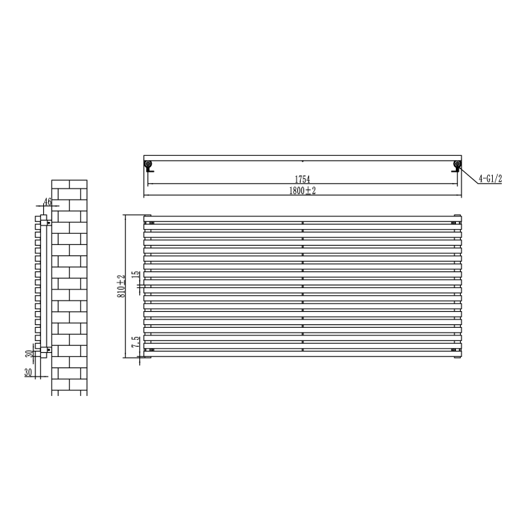 Riace Linea White Flat Designer Radiator 770x1400mm Double Panel 6143 BTU - Horizontal Bars - Image 6