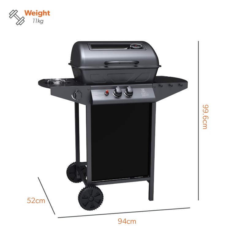 Boss Grill Louisiana - 2 Burner Gas BBQ Grill with Side Burner - Black - Image 7