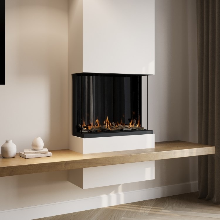 Black 3-Sided Inset Electric Media Wall Smart Fire Place - 30 Inch - AmberGlo - Image 5