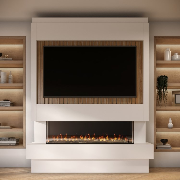 Prebuilt Media Wall with 3-Sided Electric Fireplace with 50inch Fire - AmberGlo - Image 7