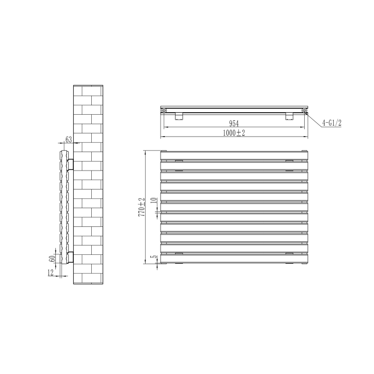 Riace Linea White Flat Designer Radiator 770x1000mm Double Panel 4553 BTU - Horizontal Bars - Image 6