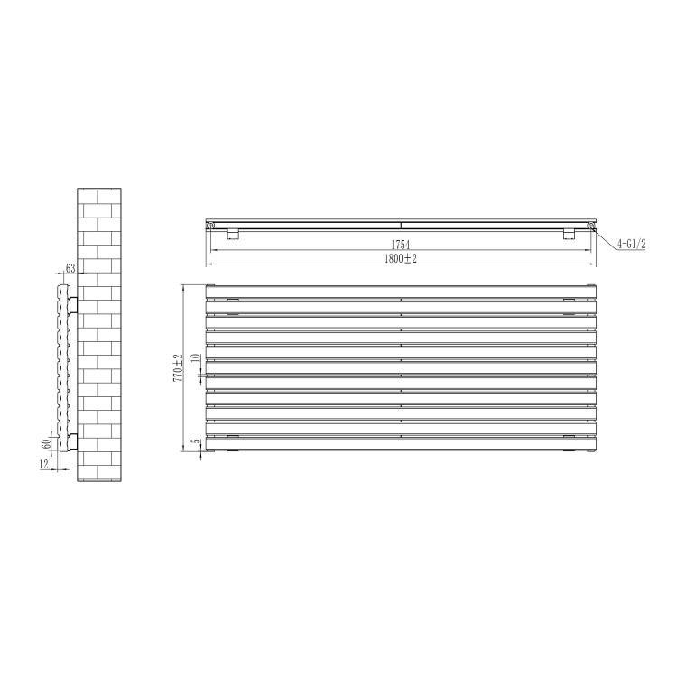 Riace Linea Midnight Black Flat Designer Radiator 770x1800mm Double Panel 7645 BTU - Horizontal Bars - Image 6