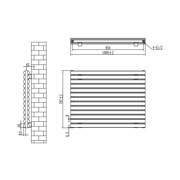 Sorrento Linea Midnight Black Oval Designer Radiator 767x1000mm Double Panel 4799 BTU - Horizontal Bars - Image 6