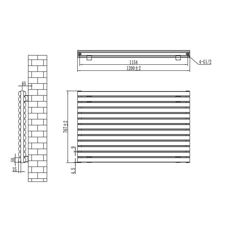 Sorrento Linea Dark Grey Anthracite Oval Designer Radiator 767x1200mm Double Panel 5659 BTU - Horizontal Bars - Image 6