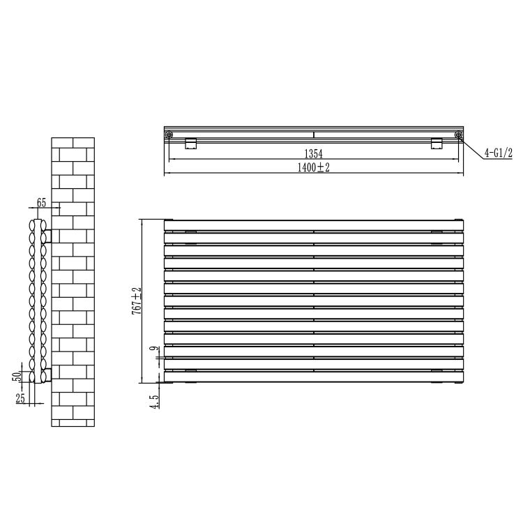 Sorrento Linea Midnight Black Oval Designer Radiator 767x1400mm Double Panel 6519 BTU - Horizontal Bars - Image 6