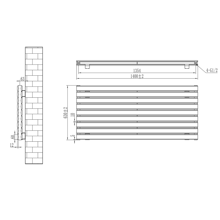 Riace Linea Midnight Black Flat Designer Radiator 630x1400mm Double Panel 5027 BTU - Horizontal Bars - Image 6