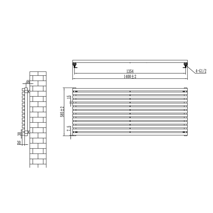 Ravello Linea Dark Grey Anthracite Square Designer Radiator 585x1400mm Single Panel 3782 BTU - Horizontal Bars - Image 6