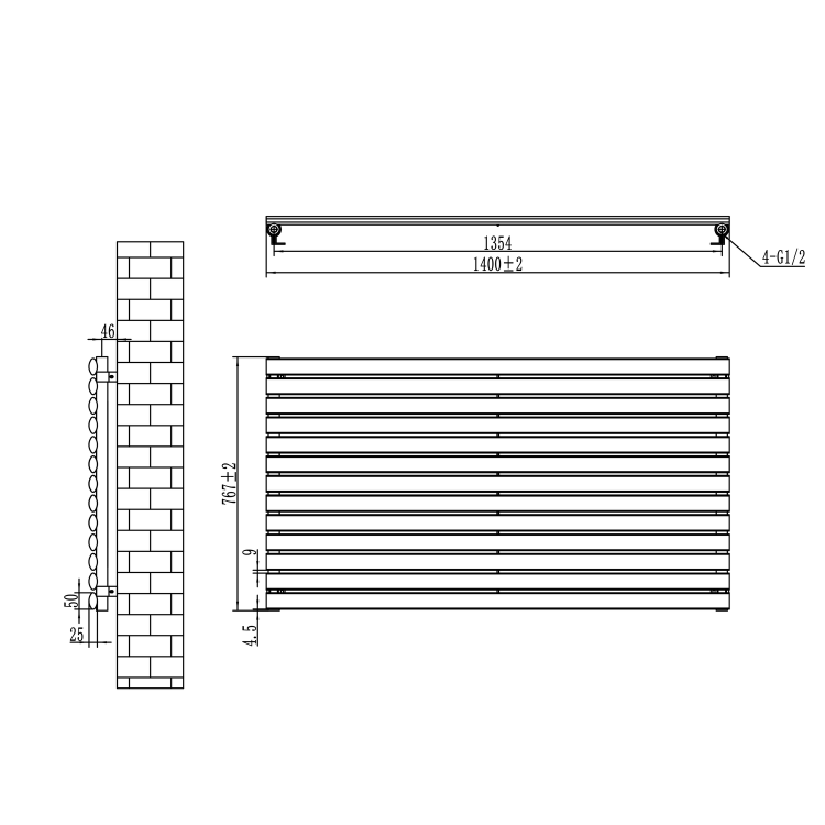 Sorrento Linea White Oval Designer Radiator 767x1400mm Single Panel 4311 BTU - Horizontal Bars - Image 6