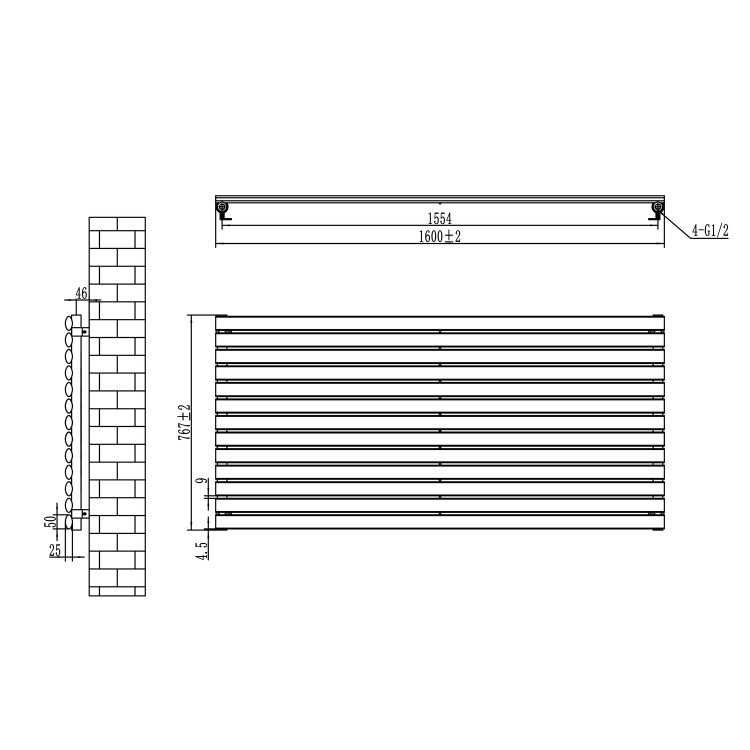 Sorrento Linea Dark Grey Anthracite Oval Designer Radiator 767x1600mm Single Panel 4915 BTU - Horizontal Bars - Image 6