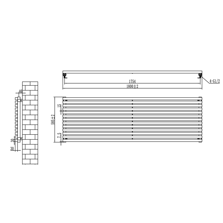 Ravello Linea Dark Grey Anthracite Square Designer Radiator 585x1800mm Single Panel 4744 BTU - Horizontal Bars - Image 6