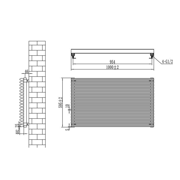 Ventura Linea Dark Grey Anthracite Oval Unique Designer Radiator 595x1000mm Single Panel 3072 BTU - Horizontal Bars - Image 6