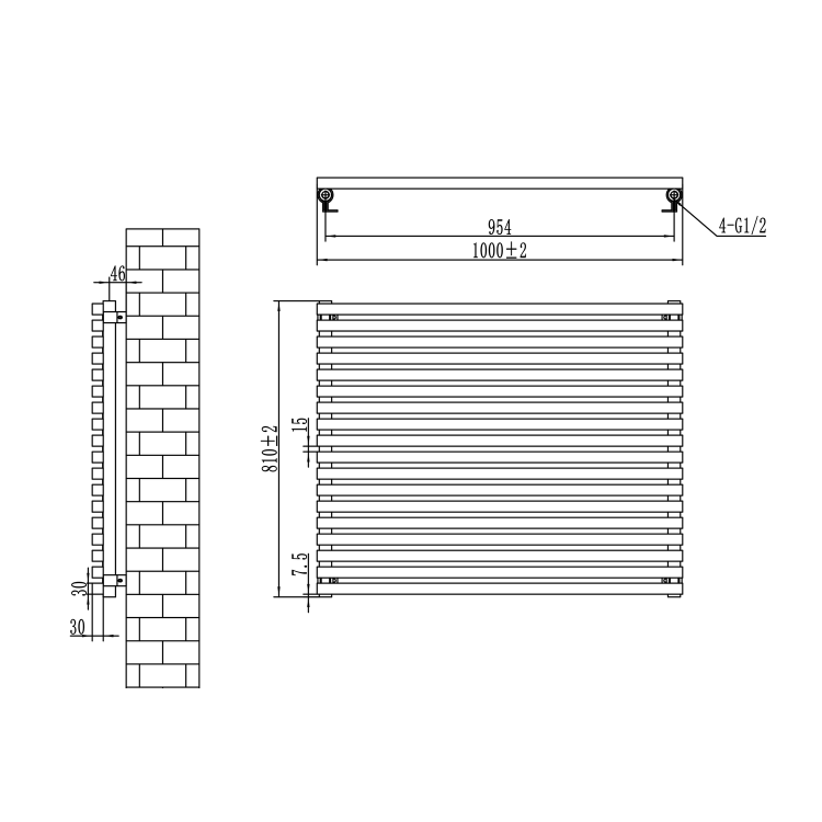 Ravello Linea White Square Designer Radiator 810x1000mm Single Panel 3860 BTU - Horizontal Bars - Image 6
