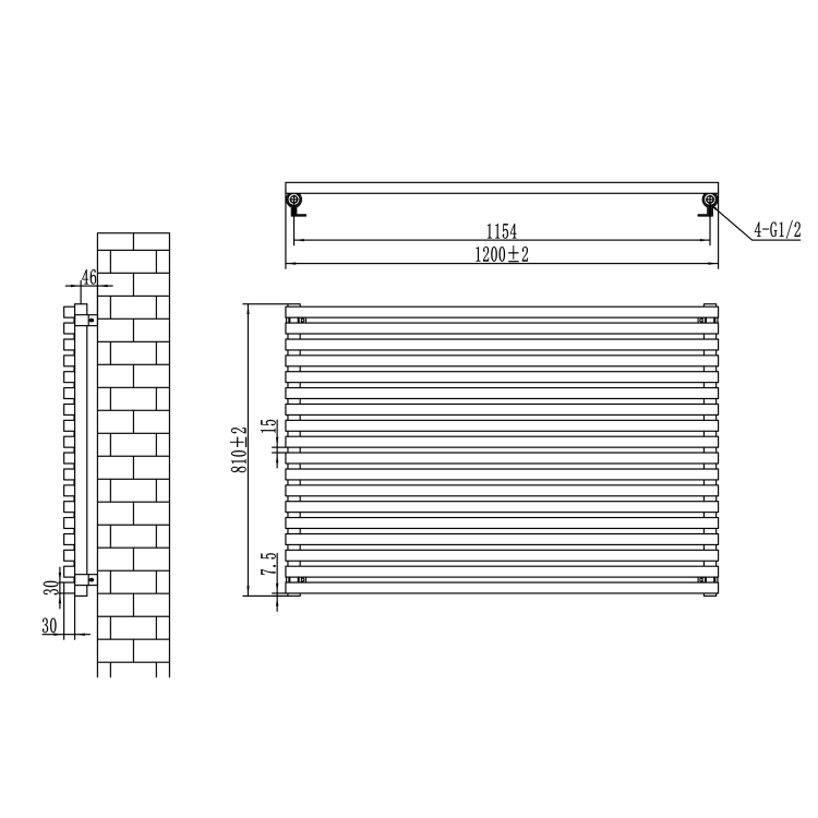 Ravello Linea White Square Designer Radiator 810x1200mm Single Panel 4553 BTU - Horizontal Bars - Image 6
