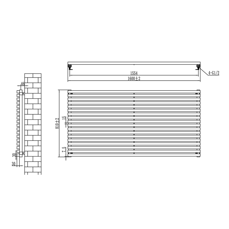 Ravello Linea Dark Grey Anthracite Square Designer Radiator 810x1600mm Single Panel 5908 BTU - Horizontal Bars - Image 6