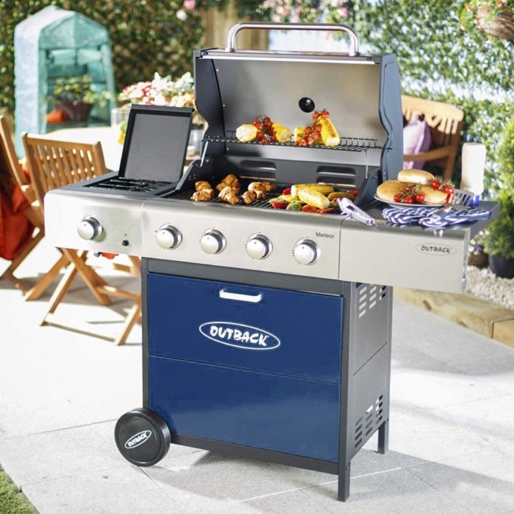 Outback Meteor - 4 Burner Gas BBQ Grill with Side Burner - Blue - Image 8