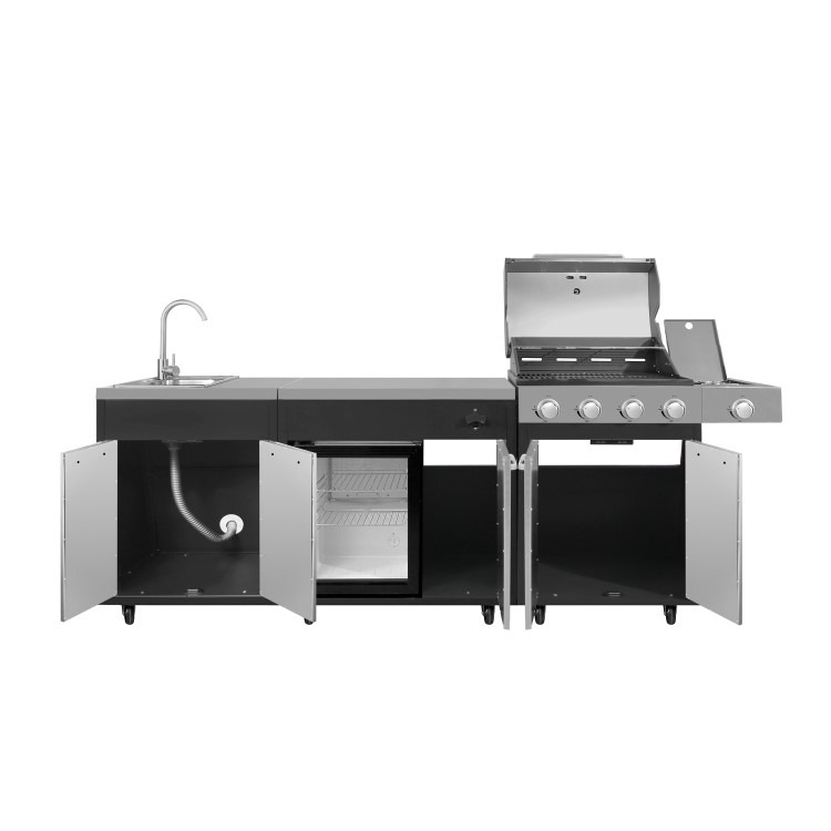 Boss Grill Outdoor Kitchen - 4 Burner Gas BBQ Grill with Beverage Cooler and Sink - Black - Image 5