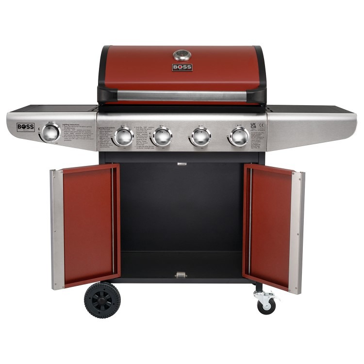 Boss Grill Kentucky Premium - 4 Burner Gas BBQ Grill with Side Burner - Red - Image 9