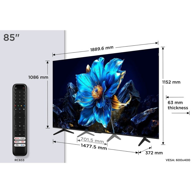 TCL 85P7K-UK 85" 4K QLED Smart Google TV – Dolby Vision Dolby Atmos Game Accelerator - Image 9