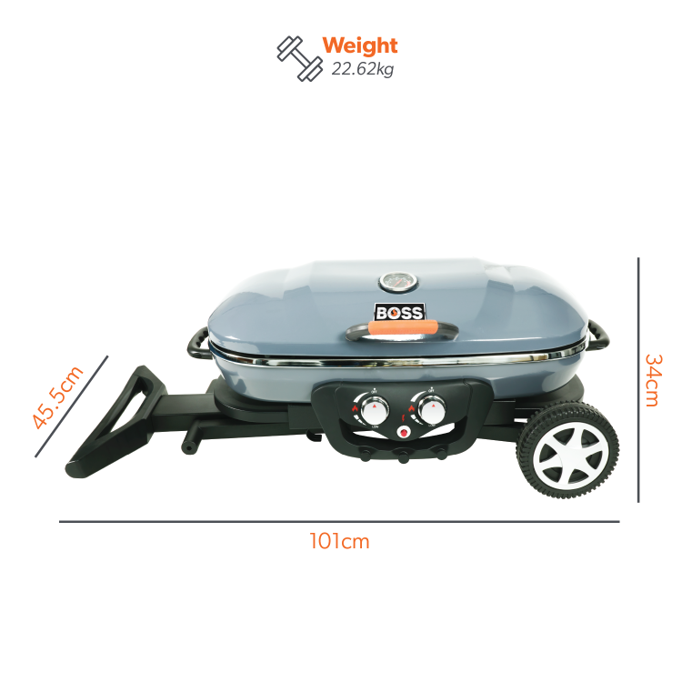 Boss Grill Deluxe Portable - 2 Burner Gas BBQ Grill with Trolley - Grey - Image 11