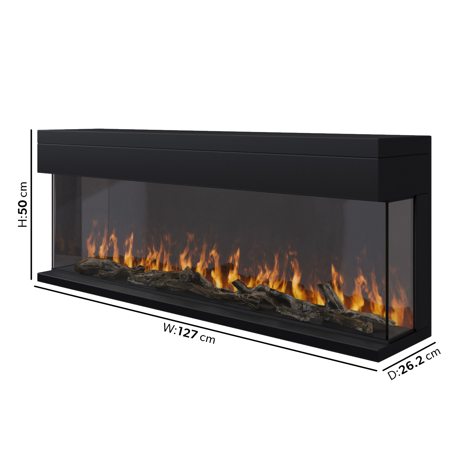 Black 3-Sided Inset Electric Media Wall Smart Fire Place - 50 Inch - AmberGlo - Image 5