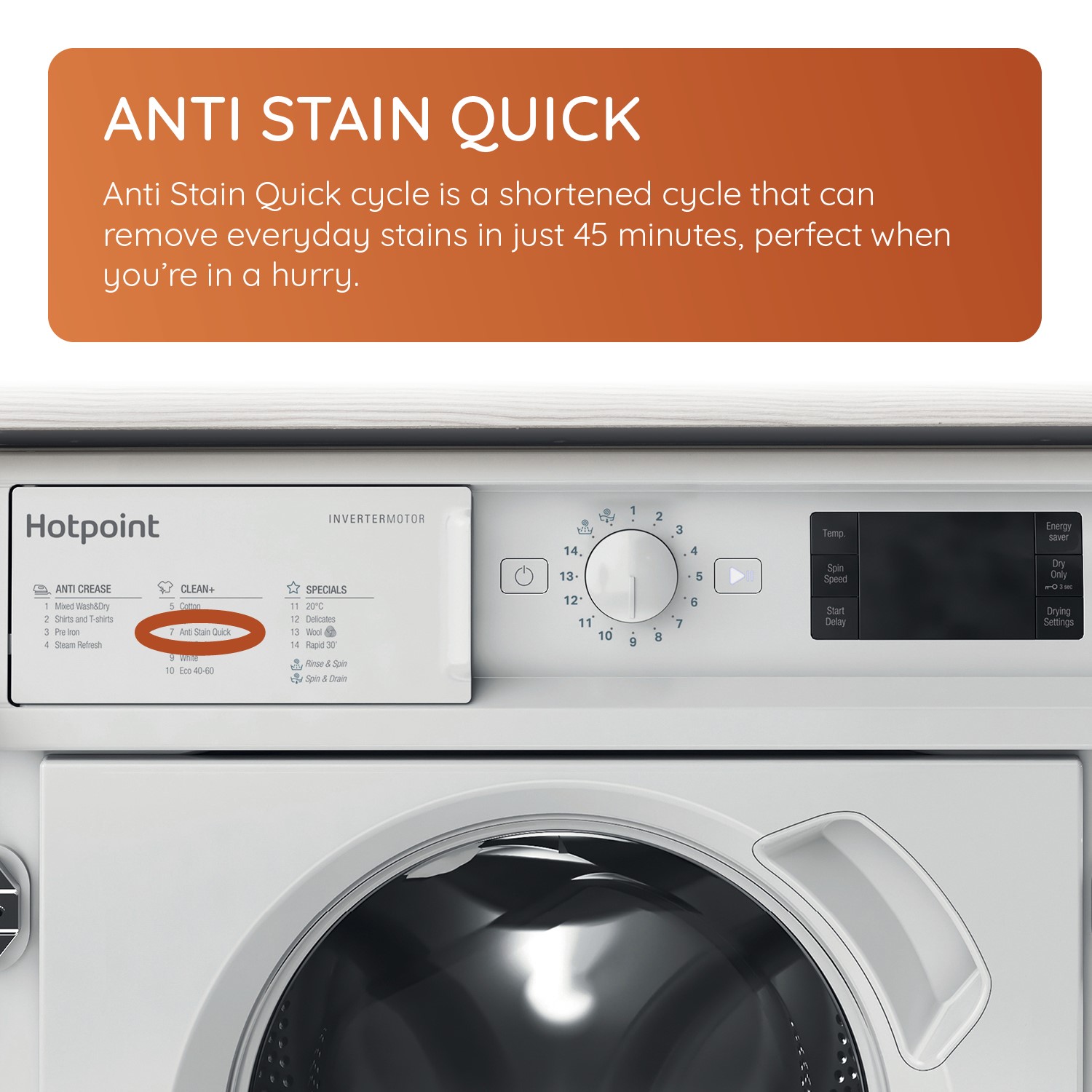 Hotpoint Anti-stain 7kg Wash 5kg Dry 1400rpm Integrated Washer Dryer- - Quiet, Steam - White - Image 8