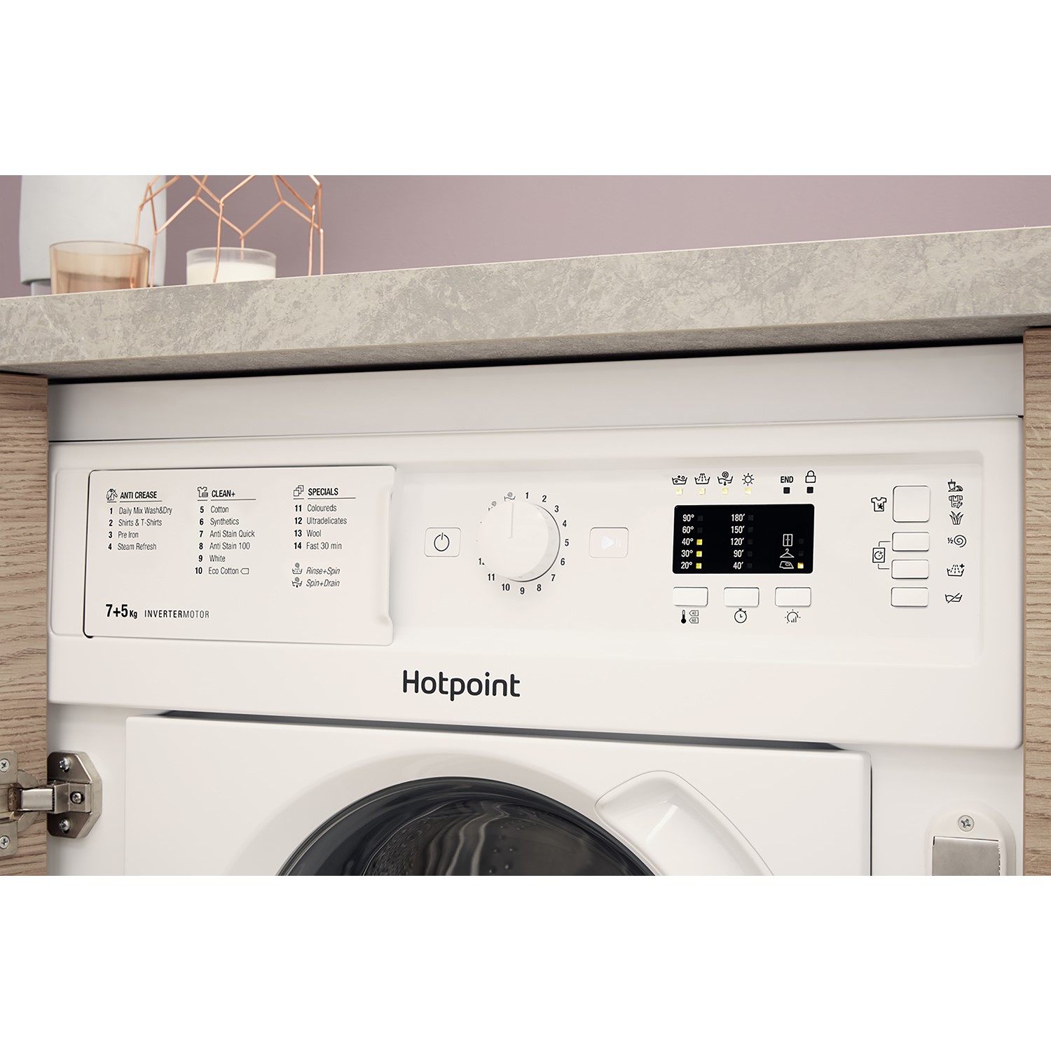 Hotpoint Anti-stain 7kg Wash 5kg Dry 1400rpm Integrated Washer Dryer- - Quiet, Steam - White - Image 5