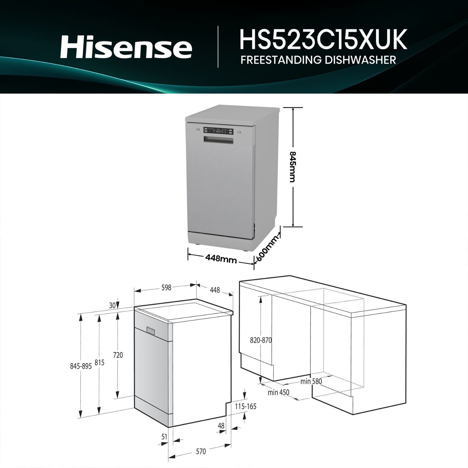 Hisense Hi4 Freestanding Dishwasher - Auto dry B-Rated Silver - Image 7