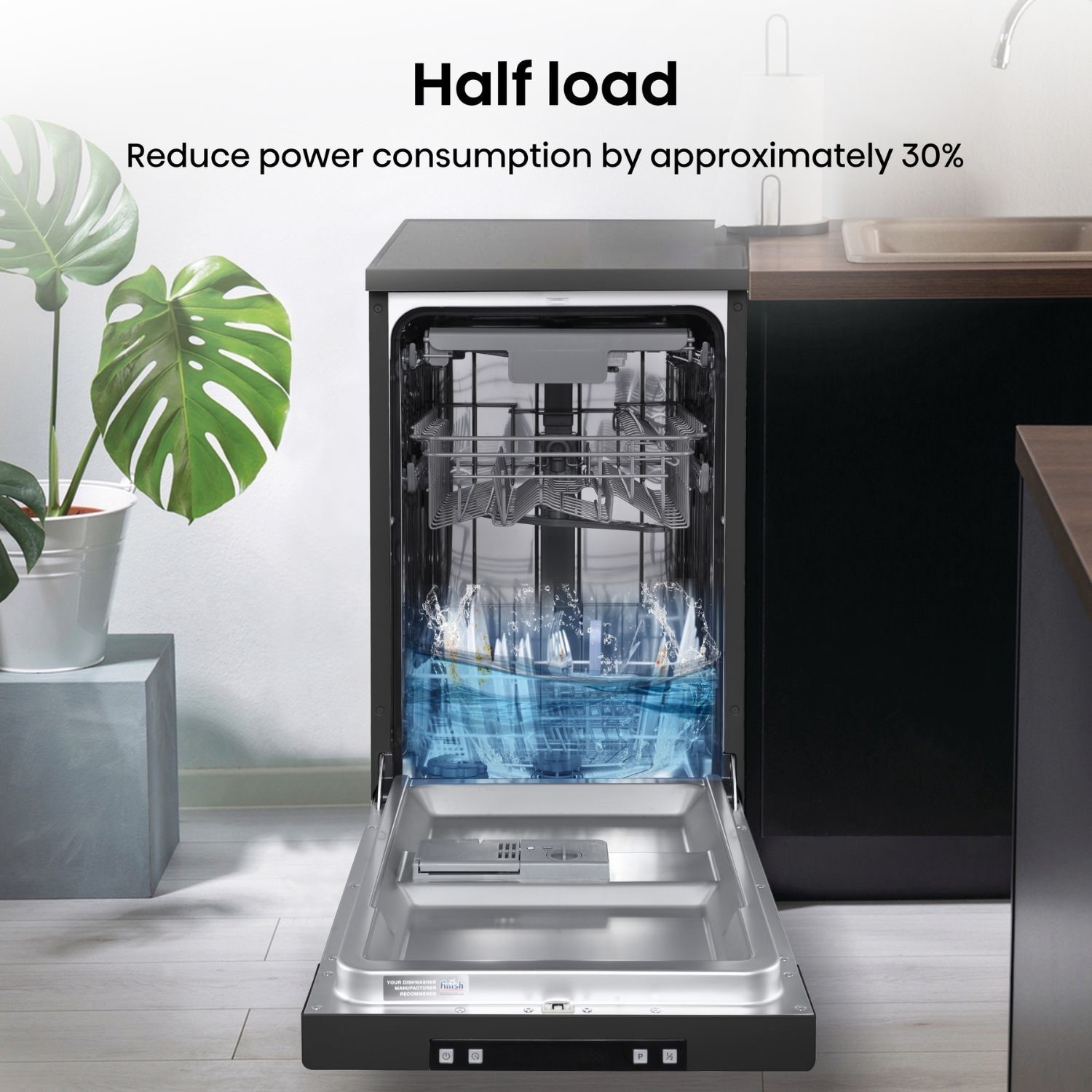 Hisense Hi4 Freestanding Slimline Dishwasher - Flexible Cutlery Tray - Black - Image 2