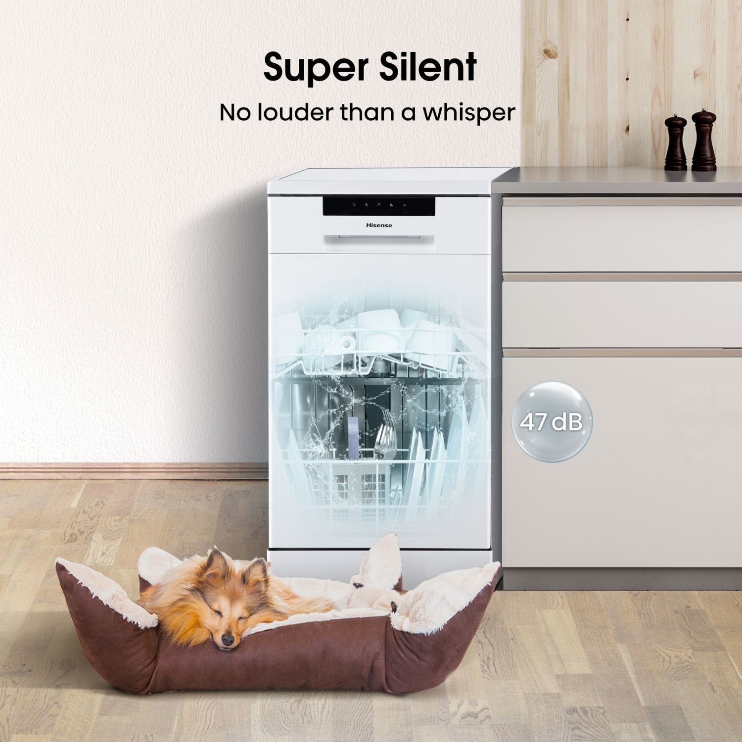 Hisense Hi4 Freestanding Slimline Dishwasher - Super Silent - White - Image 4