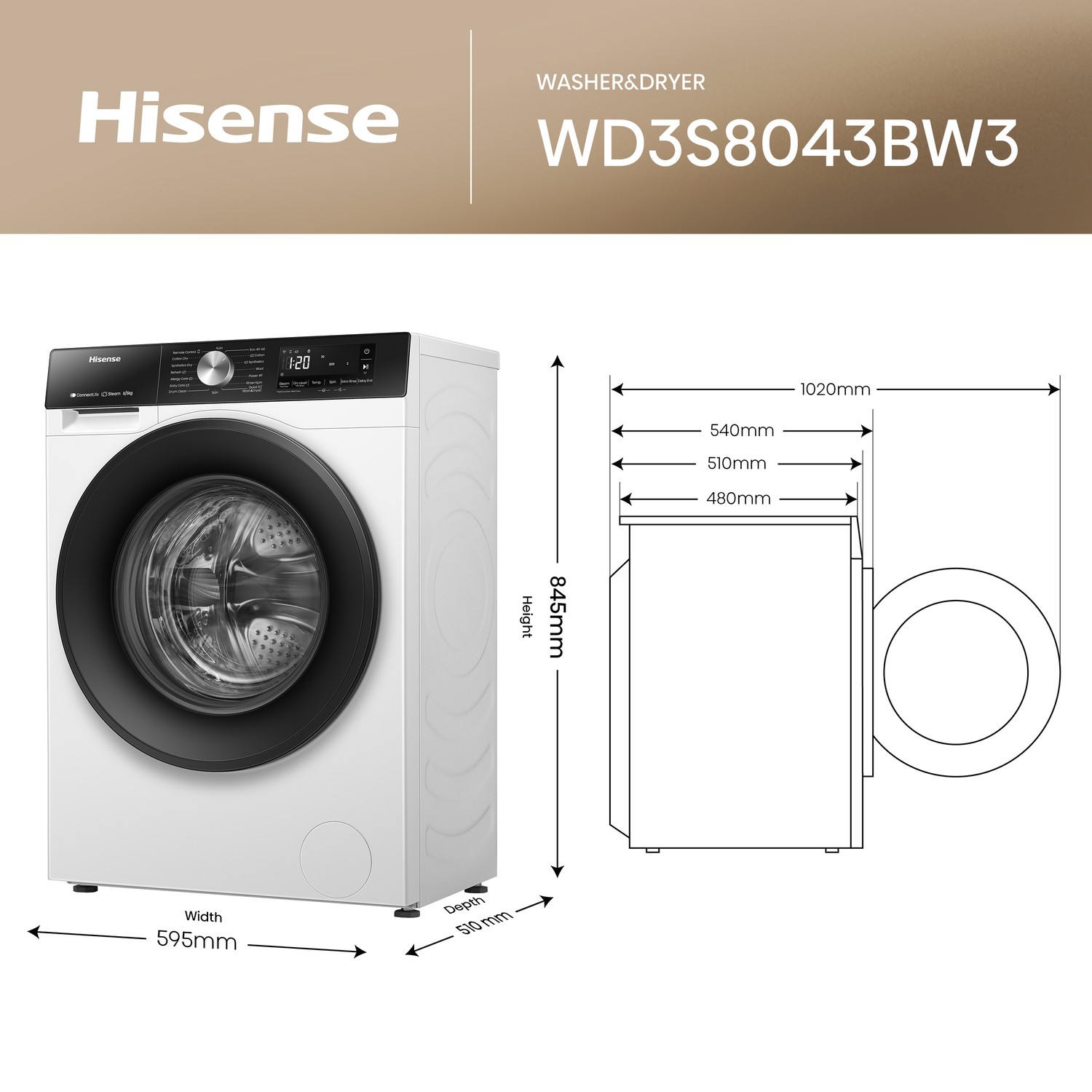 Hisense 3S Series 8kg Wash 5kg Dry 1400rpm Washer Dryer - White - Image 6