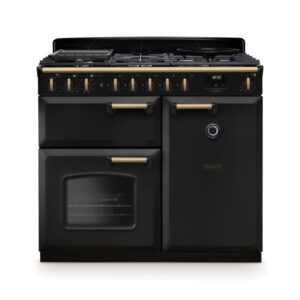 Rangemaster Classic Deluxe 100cm Dual Fuel Range Cooker - Charcoal Black & Brass